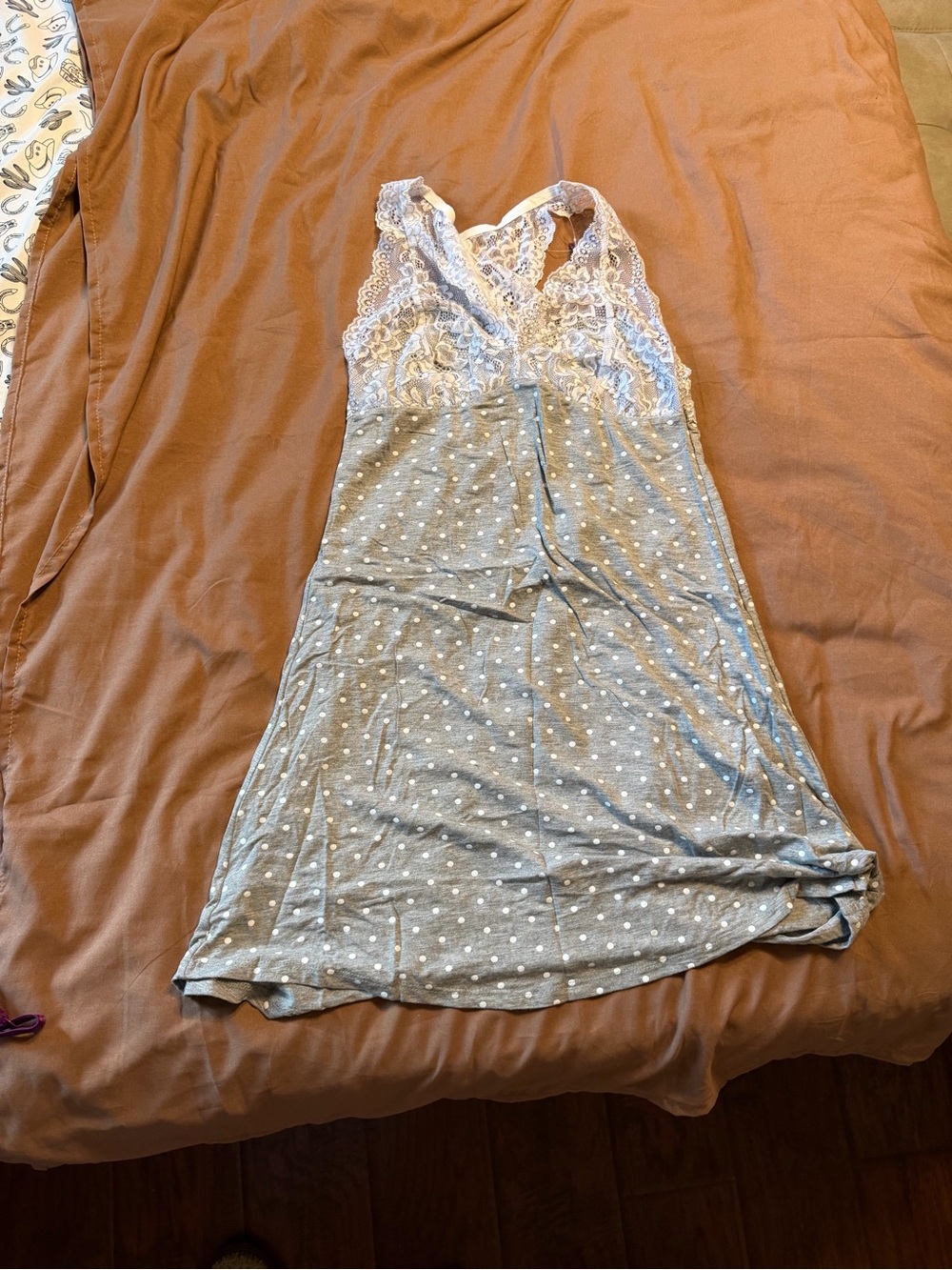 Adore Me Gray Polka Dot Lace-Top Chemise